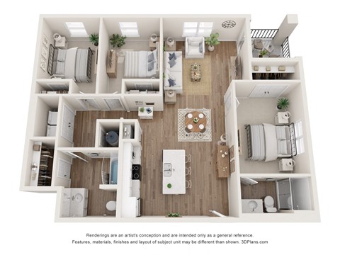Floor plan for 3 beds, 2 baths, 1108 sqft